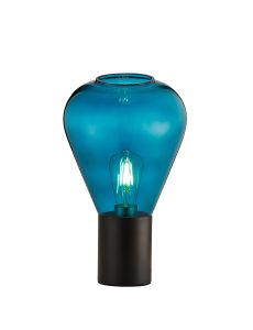 Odeyscene Narrow Table Lamp, 1 x E27, Satin Black/Teal Blue Glass