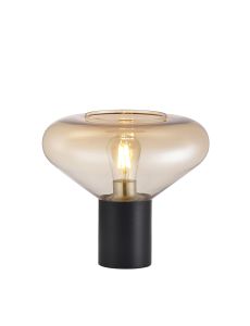 Odeyscene Wide Table Lamp, 1 x E27, Satin Black/Amber Glass