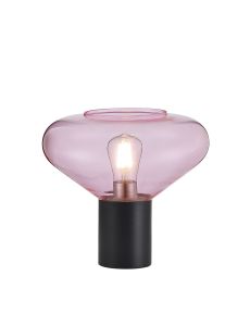 Odeyscene Wide Table Lamp, 1 x E27, Satin Black/Pink Glass