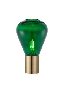 Odeyscene Narrow Table Lamp, 1 x E27, Antique Brass/Bottle Green Glass