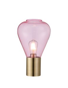 Odeyscene Narrow Table Lamp, 1 x E27, Antique Brass/Pink Glass