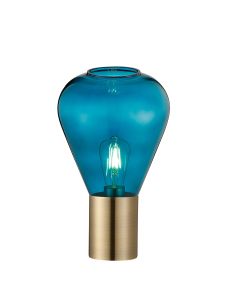 Odeyscene Narrow Table Lamp, 1 x E27, Antique Brass/Teal Blue Glass