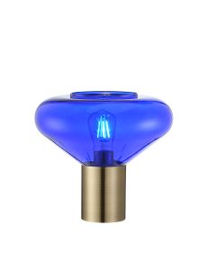 Odeyscene Wide Table Lamp, 1 x E27, Antique Brass/Blue Ink Glass