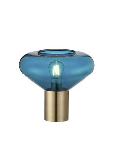Odeyscene Wide Table Lamp, 1 x E27, Antique Brass/Teal Blue Glass