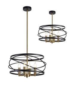 Osteria Pendant/Semi Flush, 4 x E14, Black/Satin Gold