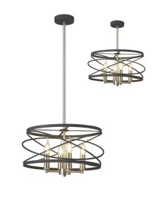 Osteria 43.5cm Pendant/Semi Flush, 4 x E14,Graphite / Satin Nickel