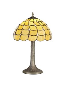 Pacemenu 1 Light Tree Like Table Lamp E27 With 30cm Tiffany Shade, Beige/Clear Crystal/Aged Antique Brass
