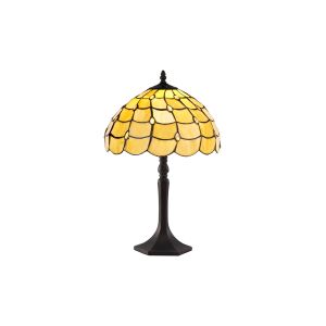 Pacemenu 1 Light Octagonal Table Lamp E27 With 30cm Tiffany Shade, Beige/Clear Crystal/Aged Antique Brass