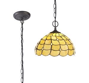 Pacemenu 2 Light Downlighter Pendant E27 With 30cm Tiffany Shade, Beige/Clear Crystal/Aged Antique Brass