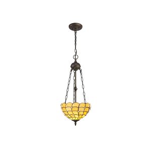 Pacemenu 2 Light Uplighter Pendant E27 With 30cm Tiffany Shade, Beige/Clear Crystal/Aged Antique Brass