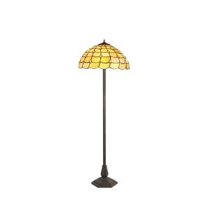 Pacemenu 2 Light Octagonal Floor Lamp E27 With 40cm Tiffany Shade, Beige/Clear Crystal/Aged Antique Brass