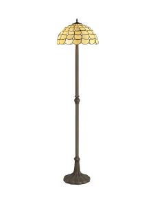 Pacemenu 2 Light Leaf Design Floor Lamp E27 With 40cm Tiffany Shade, Beige/Clear Crystal/Aged Antique Brass