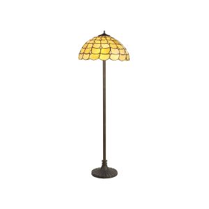 Pacemenu 2 Light Stepped Design Floor Lamp E27 With 40cm Tiffany Shade, Beige/Clear Crystal/Aged Antique Brass