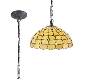 Pacemenu 1 Light Downlighter Pendant E27 With 50cm Tiffany Shade, Beige/Clear Crystal/Aged Antique Brass