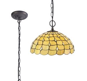 Pacemenu 2 Light Downlighter Pendant E27 With 50cm Tiffany Shade, Beige/Clear Crystal/Aged Antique Brass