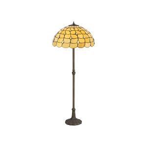 Pacemenu 2 Light Leaf Design Floor Lamp E27 With 50cm Tiffany Shade, Beige/Clear Crystal/Aged Antique Brass