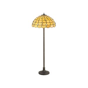 Pacemenu 2 Light Stepped Design Floor Lamp E27 With 50cm Tiffany Shade, Beige/Clear Crystal/Aged Antique Brass