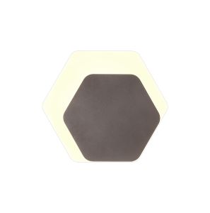 Palermo Magnetic Base Wall Lamp, 12W LED 3000K 498lm, 15/19cm Horizontal Hexagonal Right Offset, Coffee/Acrylic Frosted Diffuser