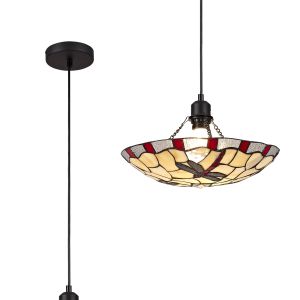 Palomino 1 Light Pendant E27 With 35cm Tiffany Shade, Red/Cream/Clear Crystal/Black