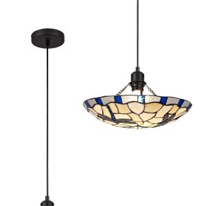 Palomino 1 Light Pendant E27 With 35cm Tiffany Shade, Blue/Cream/Clear Crystal/Black
