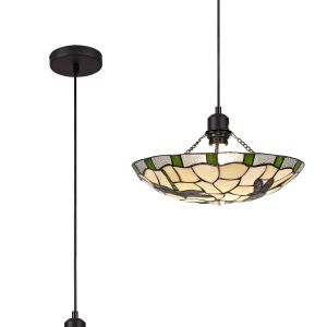 Palomino 1 Light Pendant E27 With 35cm Tiffany Shade, Green/Cream/Clear Crystal/Black