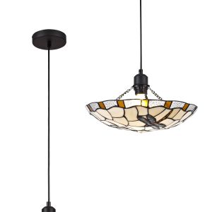 Palomino 1 Light Pendant E27 With 35cm Tiffany Shade, Amber/Cream/Clear Crystal/Black
