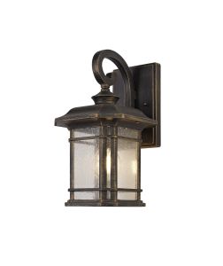 Panabee Small Wall Lamp, 1 x E27, Brushed Black Gold/Seeded Glass, IP54, 2yrs Warranty