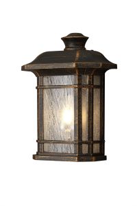 Panabee Half Wall Lamp, 1 x E27, Brushed Black Gold/Seeded Glass, IP54, 2yrs Warranty