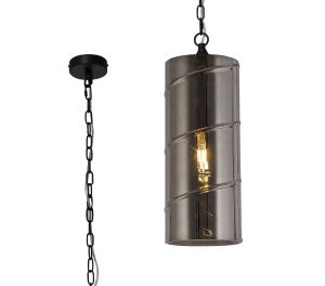 Paninoteca 18.5cm Glass Cylinder Pendant, 1 Light E27, Matt Black/Smoked