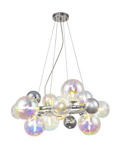 Parmingiano 70cm Circular Pendant, 12 x G9, Polished Chrome, Iridescent/Chrome Glass