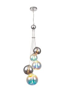 Nu Marlborough 5 Light Pendant. Polished Chrome / Iridescent Finish.