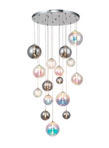 Nu Marlborough 16 Light Pendant. Polished Chrome / Iridescent Finish.