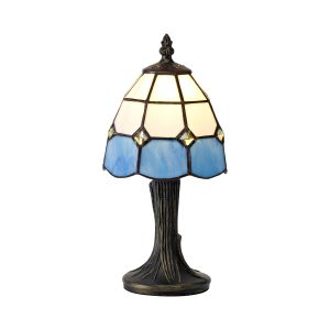 Pasta Tiffany Table Lamp, 1 x E14, White/Blue/Clear Crystal Shade