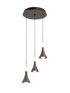 Pasticceria 35cm 3 Light Round Pendant, 3 x 5W LED, 3000K, 447lm, Satin Brown, 3yrs Warranty