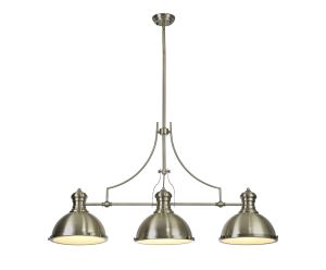 Peninaro Linear Multi Height Pendant, 3 x E27, Antique Brass/Frosted Glass