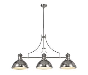 Peninaro Linear Multi Height Pendant, 3 x E27, Polished Nickel/Frosted Glass