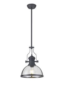 Peninaro Multi Height Pendant, 1 x E27, Graphite With Round 30cm Graphite / Clear Glass Shade