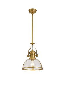 Peninaro Multi Height Pendant, 1 x E27, Satin Gold With Round 30cm Satin Gold / Clear Glass Shade