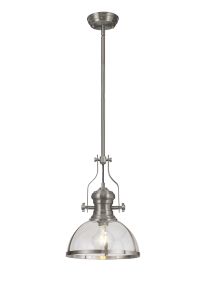 Peninaro Multi Height Pendant, 1 x E27, Satin Nickel With Round 30cm Satin Nickel / Clear Glass Shade
