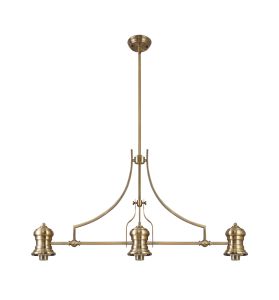 Peninaro (FRAME ONLY) Linear Multi Height Pendant, 3 x E27, Antique Brass
