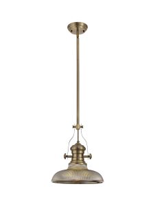 Peninaro 1 Light Pendant E27 With 30cm Round Glass Shade, Antique Brass/Smoked