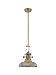 Peninaro 1 Light Multi Height Pendant E27 With 30cm Round Glass Shade, Antique Brass/Smoked
