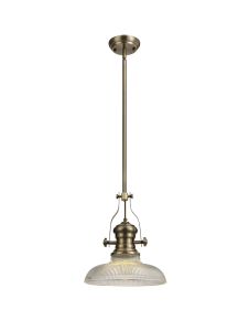 Peninaro 1 Light Multi Height Pendant E27 With 30cm Round Glass Shade, Antique Brass/Clear