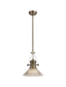 Peninaro 1 Light Multi Height Pendant E27 With 30cm Cone Glass Shade, Antique Brass/Clear