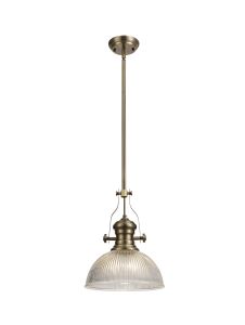 Peninaro 1 Light Multi Height Pendant E27 With 30cm Dome Glass Shade, Antique Brass/Clear