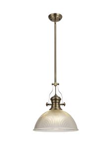 Peninaro 1 Light Multi Height Pendant E27 With 38cm Dome Glass Shade, Antique Brass/Clear
