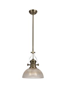 Peninaro 1 Light Multi Height Pendant E27 With 30cm Prismatic Glass Shade, Antique Brass/Clear