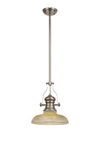 Peninaro 1 Light Multi Height Pendant E27 With 30cm Round Glass Shade, Polished Nickel/Amber