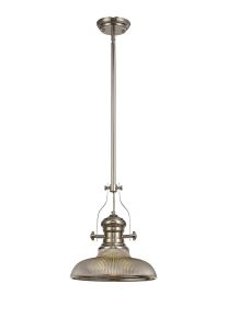 Peninaro 1 Light Multi Height Pendant E27 With 30cm Round Glass Shade, Polished Nickel/Smoked