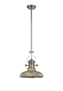 Peninaro 1 Light Pendant E27 With 30cm Round Glass Shade, Polished Nickel/Smoked